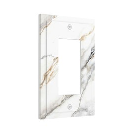 Whtie Grey Black Marble Print 1 Gang Single Rocker Light Switch Plate Cover Decorative Standard Size Gray Gold Wall Plates for Bathroom Bedroom Kitchen Office
