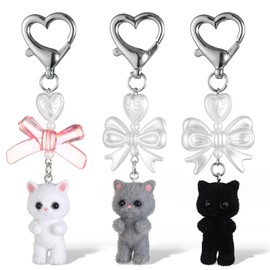 3 Pcs Fuzzy Cat Keychain, Cute Cat Keychain, Aesthetic Keychain, Stylish Cute Keychains, Delicate Kitty Keychains Decor, Y2K Heart Bow Pendant for Women, Cat Keychain Charms for Backpack, Purse, Phone