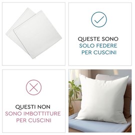 Encasa Homes Cushion Covers 2pc set (50 x 50 cm) - White - Solid Dyed Cotton Canvas, Decorative Large Square Colourful Washable Throw Pillow Cases for Living Room, Sofa, Bedroom, Home & Hotel