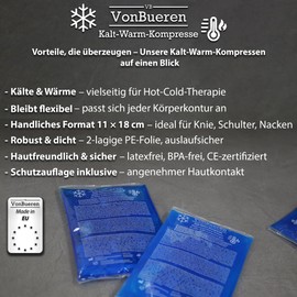 VonBueren 3 compresse refrigeranti XL, 11 x 18 cm, circa 200 g, per impacco freddo, compresse multiple, cuscinetti refrigeranti con gel, adatti al microonde