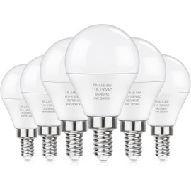Sunsign Bombillas LED E12 para ventilador de techo, equivalentes a 60 W, luz cálida 3000 K, 600 LM CRI 85+, bombillas candelabro de casquillo pequeño, 6 W no regulables, paquete de 6