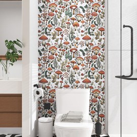 XRUIBZI Mushroom Wallpaper Peel and Stick Wallpaper White Wallpaper Stick and Peel Dark Leaf Contact Paper for Cabinets Waterproof Self Adhesive Wall Paper for Kitchen Countertop Wall 17.5" x 118"