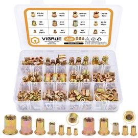 SAE and Metric Rivet Nuts, VIGRUE 230PCS Carbon Steel UNC Nutserts Rivnut Assortment Kit, Zinc Plated, Flat Head Insert Nut Assort #8-32#10-24 1/4"-20 3/8"-16 5/16"-18 and M3 M4 M5 M6 M8 M10 M12