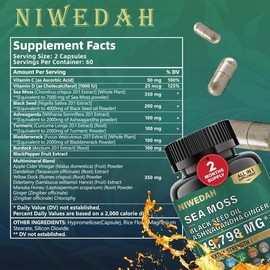 NIWEDAH Sea Moss Capsules – Immune, Skin & Energy Support with Black Seed Oil, Ashwagandha & More – 2 Pack (120 Capsules Each)