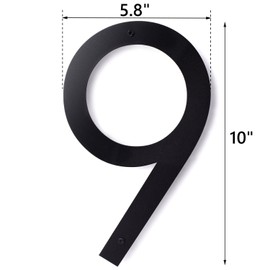 SKLK-SEL Black House Numbers - 10 Inch Modern Floating Address Numbers For Houses Rust Proof Zinc Alloy Easy To Install High Gloss Black Number 9