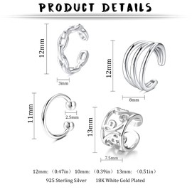 YADOCA Pack of 4 925 Sterling Silver Ear Cuff for Women Girls Ear Cuff Earrings Helix Cartilage Clip On Wrap Earrings Ear Clips Without Ear Holes Fake Earrings Ear Cuffs Ear Cuff Ear Cuff, Sterling