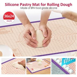 Silicone Pastry Mat 36 x 24 Inch - Larger Silicone Baking Pastry Mat for Rolling Dough,Non Slip Silicon Dough Sheet Mat with Measurement,Perfect for Making Pie,Pizza(Purple)