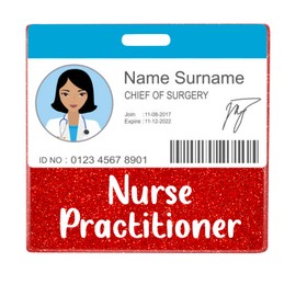 Plifal Nurse Practitioner Badge Buddy Card Nurse Nursing Accessories Glitter Red Horizontal Badge Identification Tags