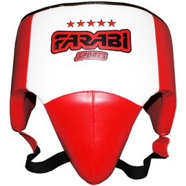 Farabi Sports Boxing Ingle Guard Protector Abdominal Pro Series Presentado con cierre de cordones en la espalda (L/XL, White/Red)