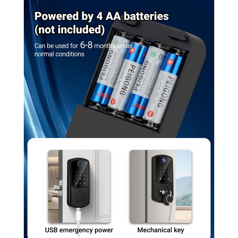 Smart Door Lock, Fingerprint Password IC Card Key Tuya APP,