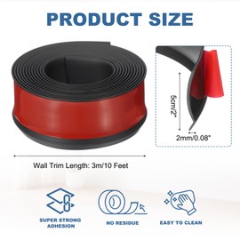 PATIKIL Peel and Stick Molding Trim for Walls, 10 Feet x 2 Inch Baseboard Trim Self Adhesive Wall Molding Trim Flexible PVC for Walls Home Protection Door Window Finishing Trim, Black