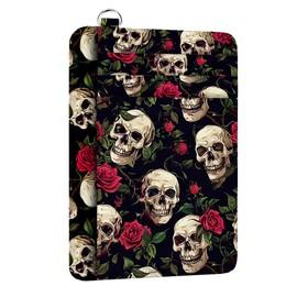 Peacoblue Credit Card Holder Slim Wallet, Skull and Flower RFID Wallet Women Front Pocket Small Card Holder Travel Cute Funny Thin Card Case ID Window PU Leather RFID Blocking Card Organizer Gifts