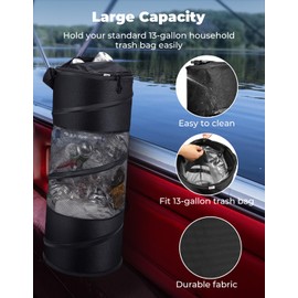KEMIMOTO Boat Trash Can, Portable Mesh Boat Garbage Bag 50L Marine Collapsible Outdoor Boating Storage Accessories for Pontoon Boat Camping Fishing RV