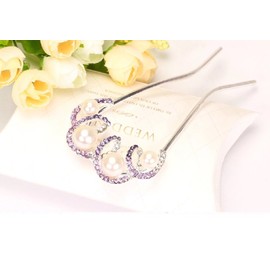 Miaomyao U-shaped Hair Ornament, Pearl Bijou, Flower, Wedding, Party, Kimono, Dress, Furisode, Sleeve Tomose, Yukata, Hair Accessory (Purple)