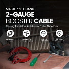 Master Mechanic 2-Gauge Heavy Duty Jumper Cables for Car and Truck Battery Quick Start Kit with Copper Clamps, Automotive Power Accessories, 20-Ft