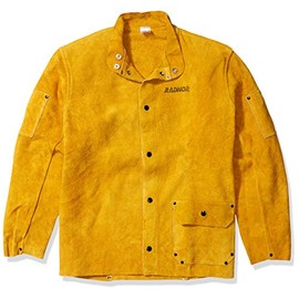 Radnor 64055063 Premium Side Split Leather Jacket with Front Snap Closure, Outside Pocket and Soapstone Pocket on Each Sleeve, Large, 30", Bourbon Brown