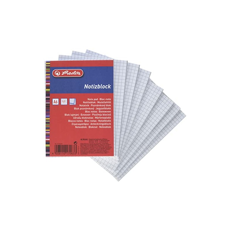 Herlitz 170639 spiral notebook A6, 50 sheets, pack of 8