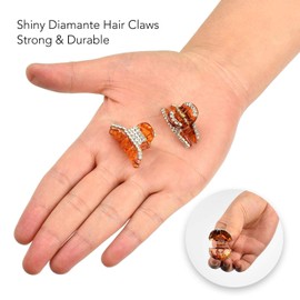 2 Pieces Shiny Mini Diamante Crystal Crescent Moon 1.18inch -3cm Hair Claw Clips Clamp, Tortoise Brown