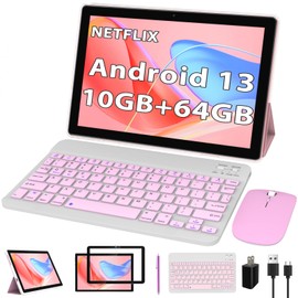 Android 13 Tablet, 10 inch Tablet with Keyboard, 10GB RAM+64GB ROM+512GB Expandable Tablets, 1.8Ghz Quad-Core Processor, Case/ Mouse/ Stylus/ 8MP Camera/ 6000mAh Battery/ 1280x800 HD Display Tablet PC