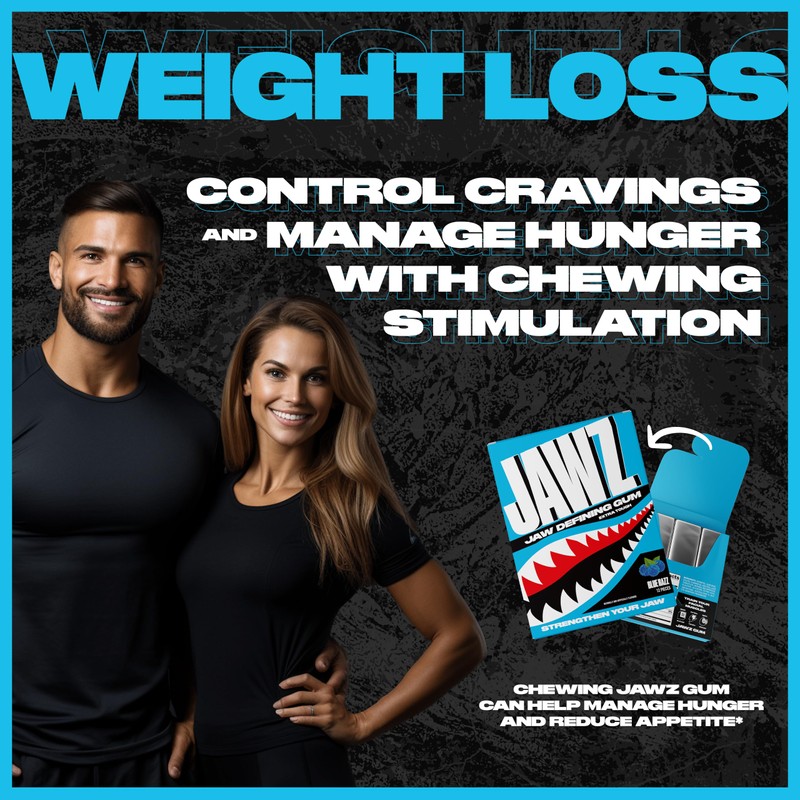 Jawz Gum Jawline Chewing Gum, 4 Pack Box, Blue Razz,