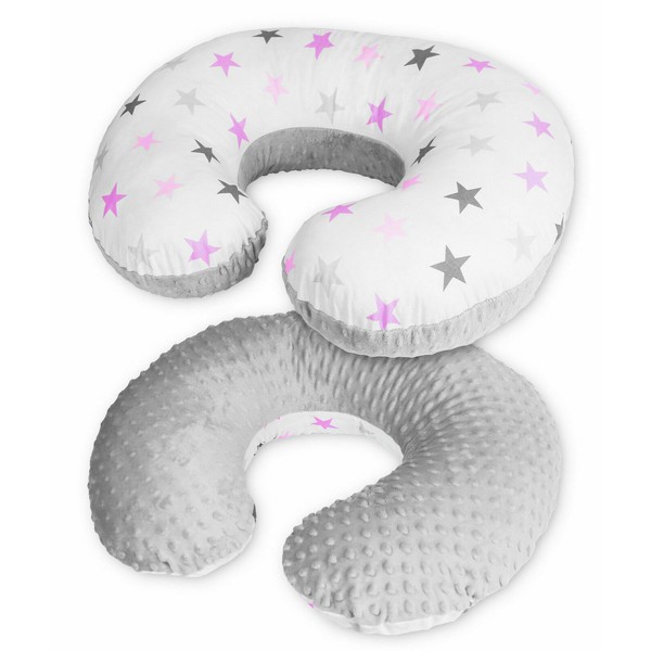 BABYMAM Baby Feeding Pregnancy Pillow Cover Newborn Nursing Dimple Grey/Pink Grey Stars