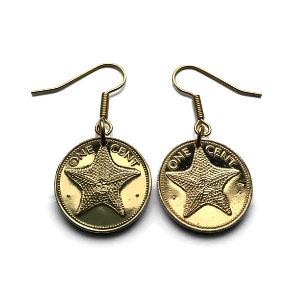 Bahamas Island 1 Cent coin earrings Bahamian starfish sea star