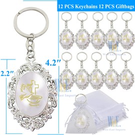 12pcs Baptism favors Recuerdos Para Bautizo gravados First communion keychain Bautizo Recuerdos (gold trim)
