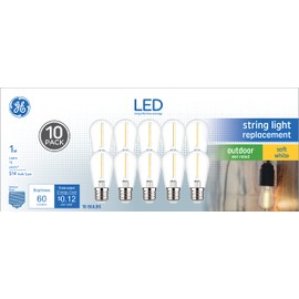 GE LED String Light Bulb Replacements, Soft White, S14 Bulbs, Clear, Medium Base (10 Pack)