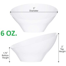 Plasticpro Disposable Angled Plastic Bowls Round Small Serving Bowl, Elegant for Party's, Snack, or Salad Bowl, White, Pack of 8