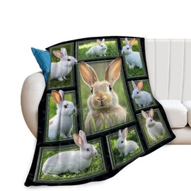 Cute Rabbit Blanket Bunny Throw Blanket Pet Animal Fuzzy Plush Blanket Ultra Soft Gift for Women Kids Teens Men Girls Boys Stuffed Decor for Easter Bedding Sofas Couch 50"X40"