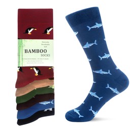 WeciBor Men's Bamboo Socks Breathable Soft Casual Socks, 6 Pack Multicolor Animal, Size 6-9