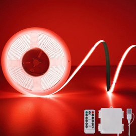 OMIKA COB LED Strip Lights Battery Powered with Remote, 6.56FT 640 LED Light Strip Dimmable Cuttable Flexible LED Tape Light for Tv, Computer, Bicycle, Car Decoration, Red
