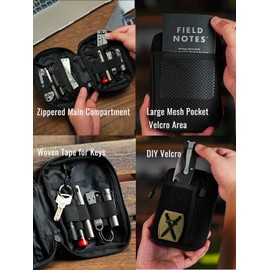 EDC Pouch, Pocket Organizer, Small Pocket Organizer with Patches Area, EDC Pouch Organizer with 6 Pockets for EDC Gears, Zippered Multitools Organizer Utility Pouch Tool Bag, Black