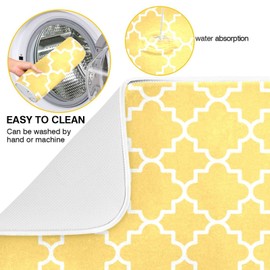 Super Absorbent Dish Drying Mat, Microfiber Fast-Drying Dish Mat, 24" x 18", Kitchen Dish Drying Pad, Quatrefoil Lattice Yellow Pattern