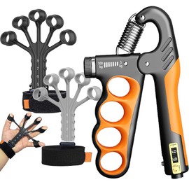 Hand Grips Strengthener, Forearm Strength Trainer- Adjustable Resistance 11-220Lbs Hand gripper with Counting,Finger Exerciser,Hand Extension Exerciser for Muscle Building and Injury Recover Combo Set