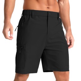 iCKER Mens Cargo Shorts Quick Dry Outdoor Hiking Shorts with Zip Pockets Lightweight Golf Shorts,Black GL023,L
