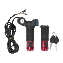 1Pair 10 Inch Electric Scooter Throttle Grip Handlebar Twist Throttle Grip with LCD Display Power Key Locker for Electric Bike Bicycle Red
