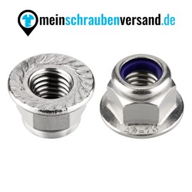 meinschraubenversand.de - Flange nuts (self-locking with locking toothing) according to DIN 6926 - locking nuts A2 V2A stainless steel with polyamide clamping part - UKV M10 10