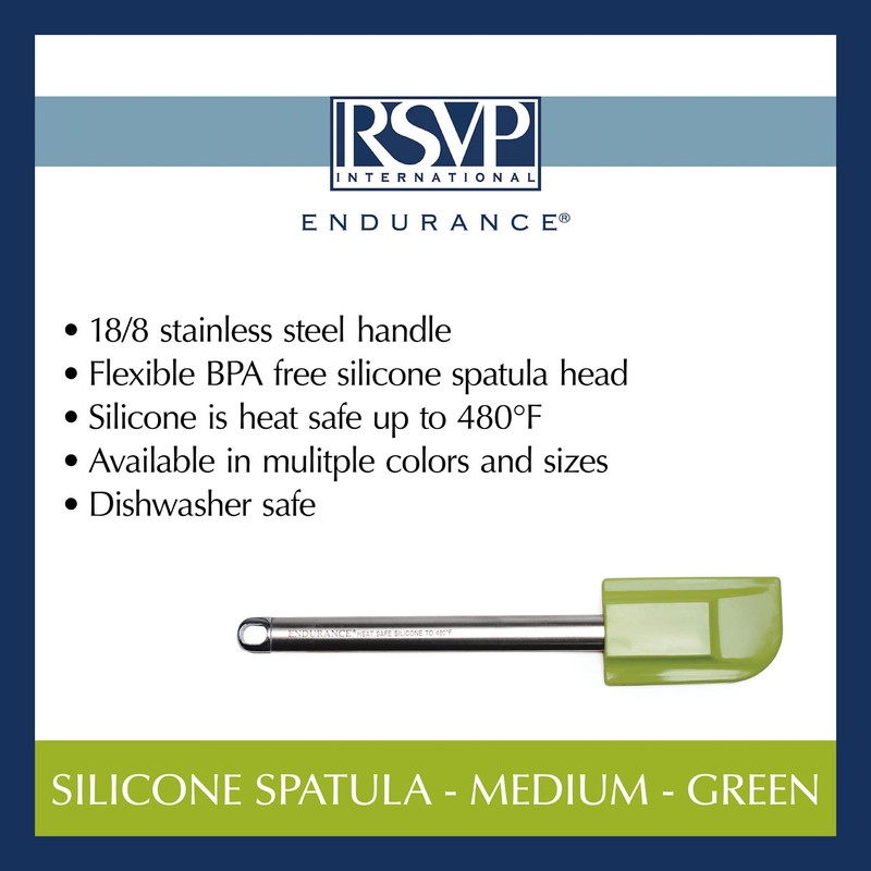 RSVP International Endurance Kitchen Tool Collection Silicone Spatula, Stainless Steel