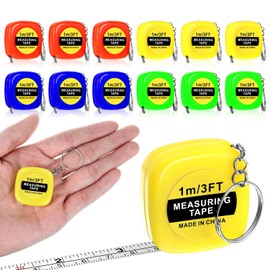 12 Pieces Tape Measure Keychains, 2 Inch Functional Small Tape Measures Keychains with Stable Slide Lock Pocket for Birthday Party Favors Gift Bag Fillers Prize 1m 3 Ft 4 Colors
