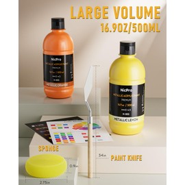 Nicpro Metallic Acrylic Paint Set (16.9 oz, 500 ml), 14 Colors Large Acrylic Paint Bulk, Non Toxic Art Painting Supplies for Multi Surface Canvas Rock Wood Leather Stone Metal Craft with Color Wheel