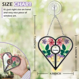 KY&BOSAM Heart Suncatcher Grandma Stained Glass for Windows Hangings Ornament Wind Chimes with Pressed Real Flower Heart Embedded in Glass Birthday Gifts for Women Grandma Mother`s Day Christmas Décor