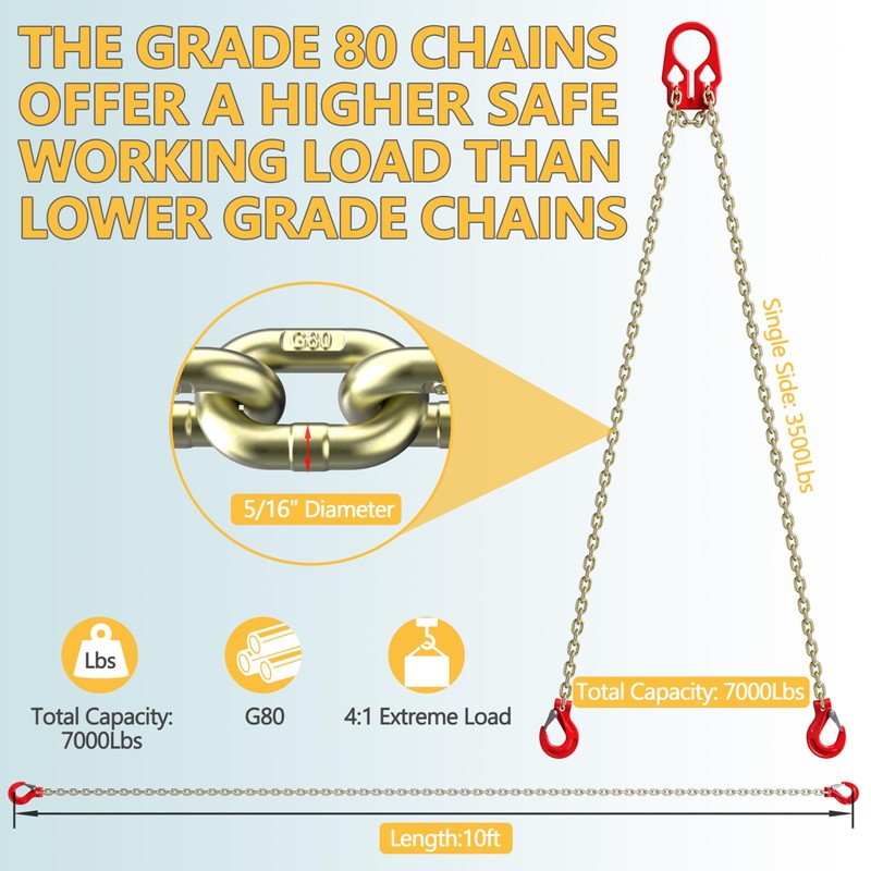WowDIY Lifting Chains with Adjuster Hooks, 5/16 Inch x 10