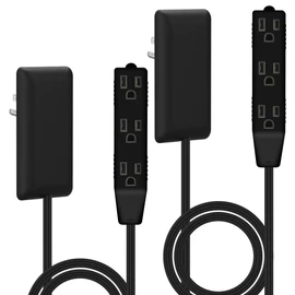 LIDER Flat-Face Outlet Extender with 3 Receptacles, Ultra-Thin Wall Plate Plug with Cord Extender and 3-Outlet Power Strip, 3ft Cord, LWE3-315-BK2P, Black, 2 Pack