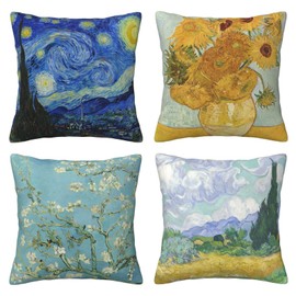 Worltoldb Vincent Van Gogh Wheat Field with Cypresses Throw Pillow Covers Set of 4 Decorative Soft Linen Fabric Square Boho Cushion Case for Room Bedroom Sofa Car 18 x 18 in