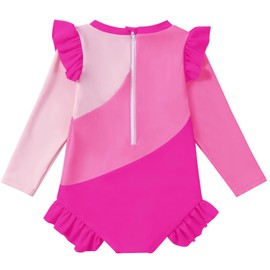 WISREMT Toddler Swimsuit Girl One Piece Swimsuit Baby Long Sleeve Bathing Suit Rash Guard with Zipper UPF 50+ 1T 2T 3T 4T 5T Hot Pink