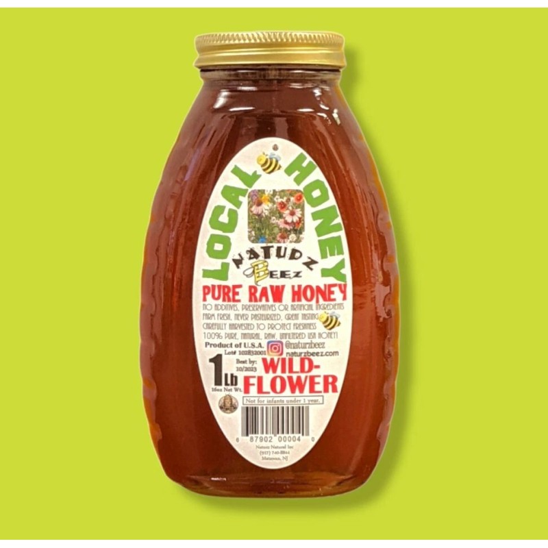 Naturz Beez RAW HONEY WILDFLOWER 1LB 454g 16oz 100% PURE