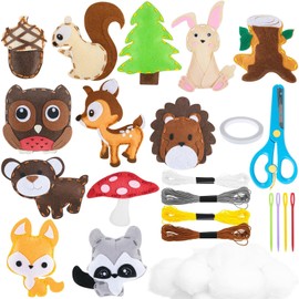 Sewing Kit Children from 6 Years, 12 Pieces Felt Animals Sewing Set for Beginners, DIY Animal Shapes Felt Craft Set with Embroidery Thread, Needles, Stuffing Cotton, Scissors Animals Sewing Kit