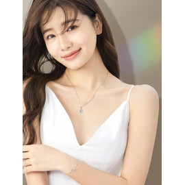 AGVANA Women's Birthstone Necklace, 12 Months, Drop Motif, Platinum Plated, 925 Silver, Accessory, Christmas, White Day, Birthday, Mother's Day, Gift with Beautiful Box, Silver, Created Ruby