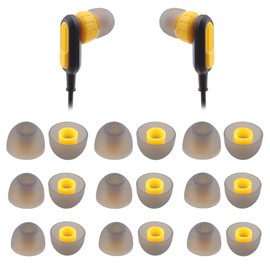 NANLANFAN Replacement Silicone Ear Tips for Dewalt Headphones, Compatible with Dewalt Heavy Duty/Jobsite Pro/Heavy Duty 2-in-1 Bluetooth Neckband Headphones, 9 Pairs (S/M/L, Gray/Yellow)